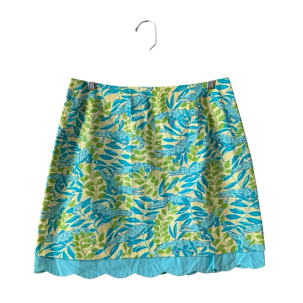VTG Lilly Pulitzer Mimosa Everglades Alligator Print Skirt Size 4 Blue‎ Yellow